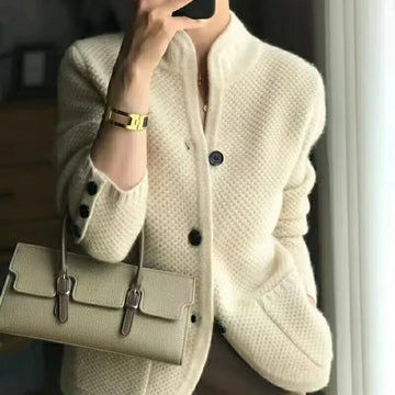 Damen Mock-Neck Cardigan - Knopfverschluss & Strickmuster