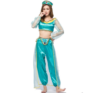 Costume da principessa di Halloween turchese da donna - Pantaloni harem e maniche trasparenti