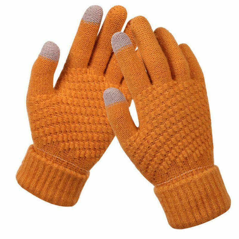 Women's Knitted Touchscreen Winter Gloves - Ribbed Cuffs