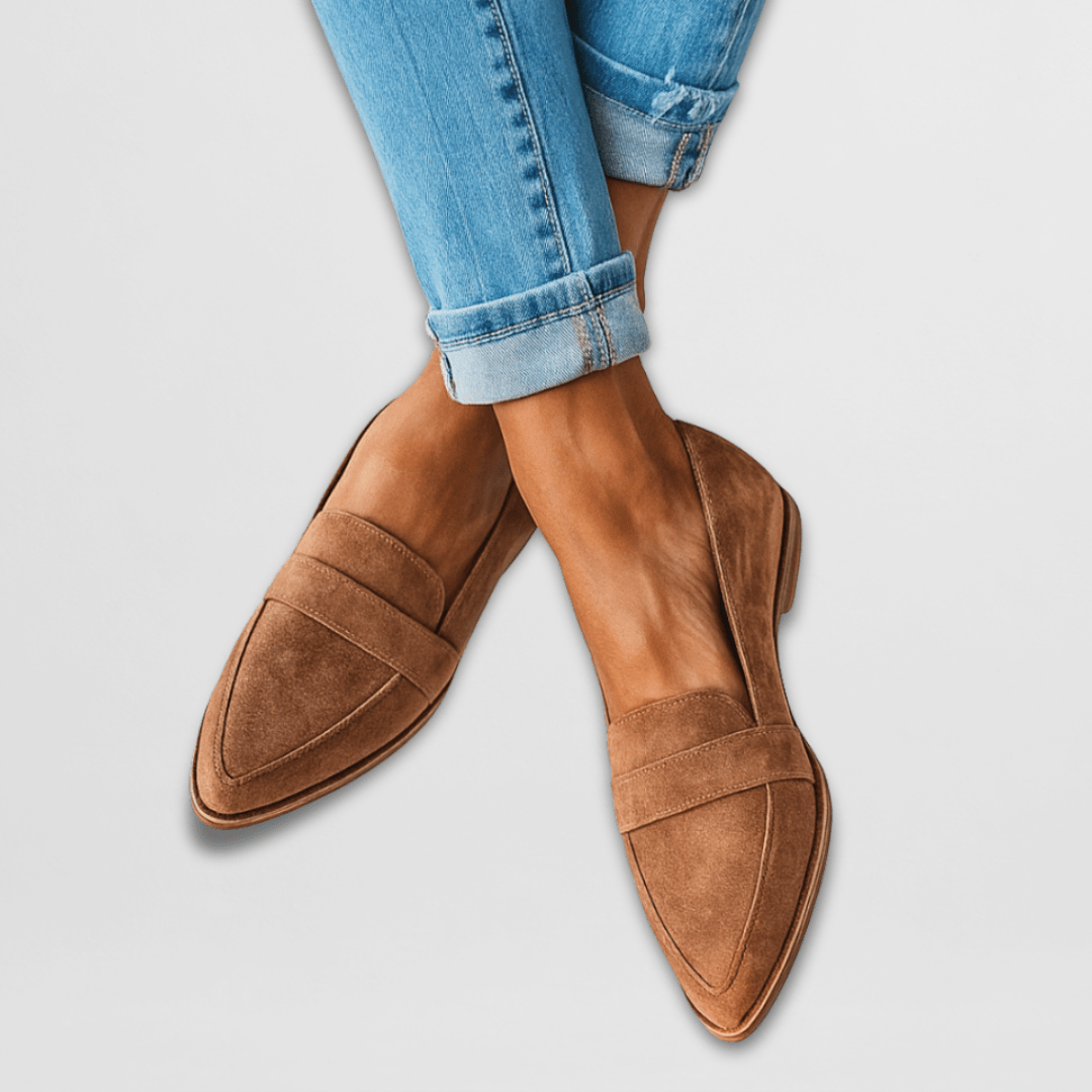 Damen Wildleder Loafer Spitze Zehenpartie Flache Sohle Büro