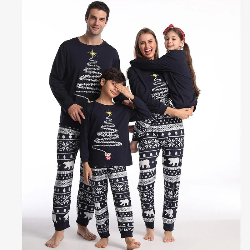 Unisex Familien Partnerlook Pyjama Set - Weihnachtsbaum Grafik