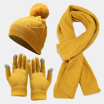 Damen 3-teiliges Strickaccessoire-Set - Mütze, Touchscreen-Handschuhe und Schal