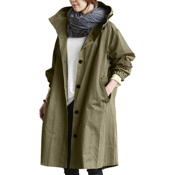 Damen Lange Wasserdichte Jacke - Verstellbare Kapuzenfunktion