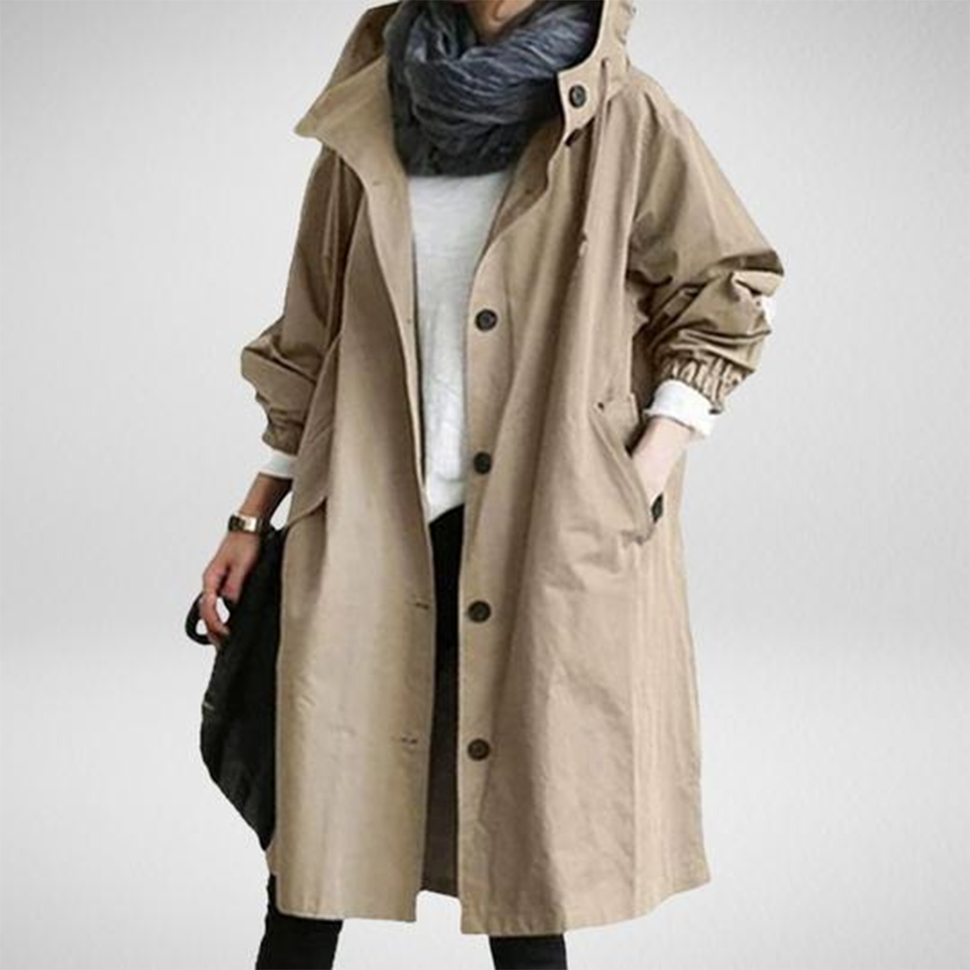 Women's Long Waterproof Jacket - Adjustable Hood Function