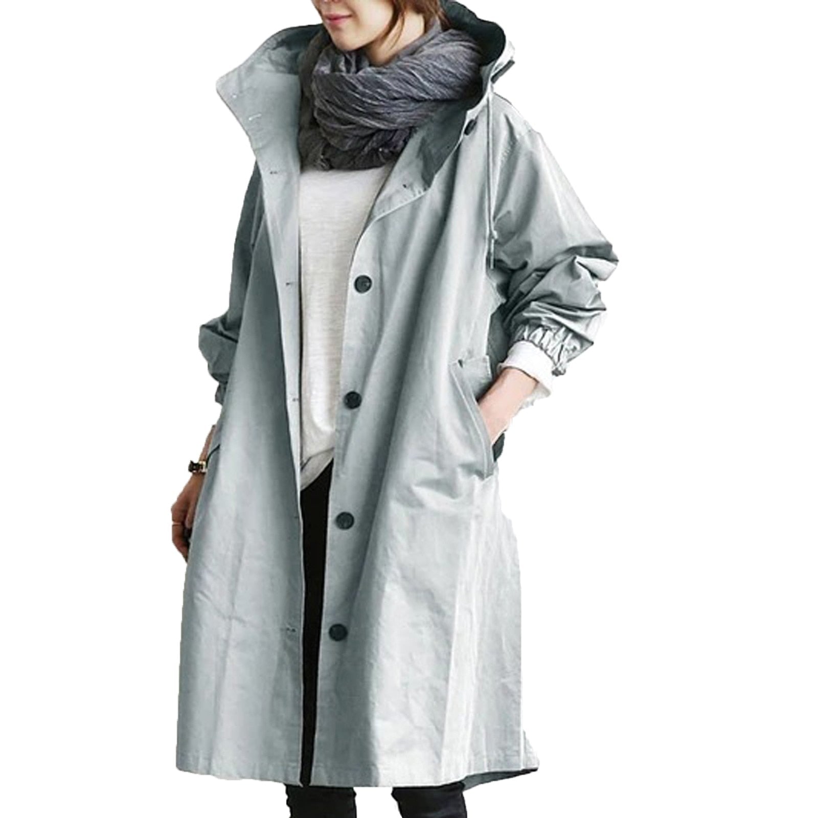 Women's Long Waterproof Jacket - Adjustable Hood Function