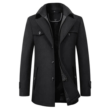 Men's coat with ribbed collar - single-breasted with buttons and zipper