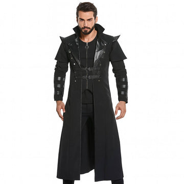 Cappotto lungo gotico da uomo per Halloween - Colletto alla coreana e chiusura con cinturino