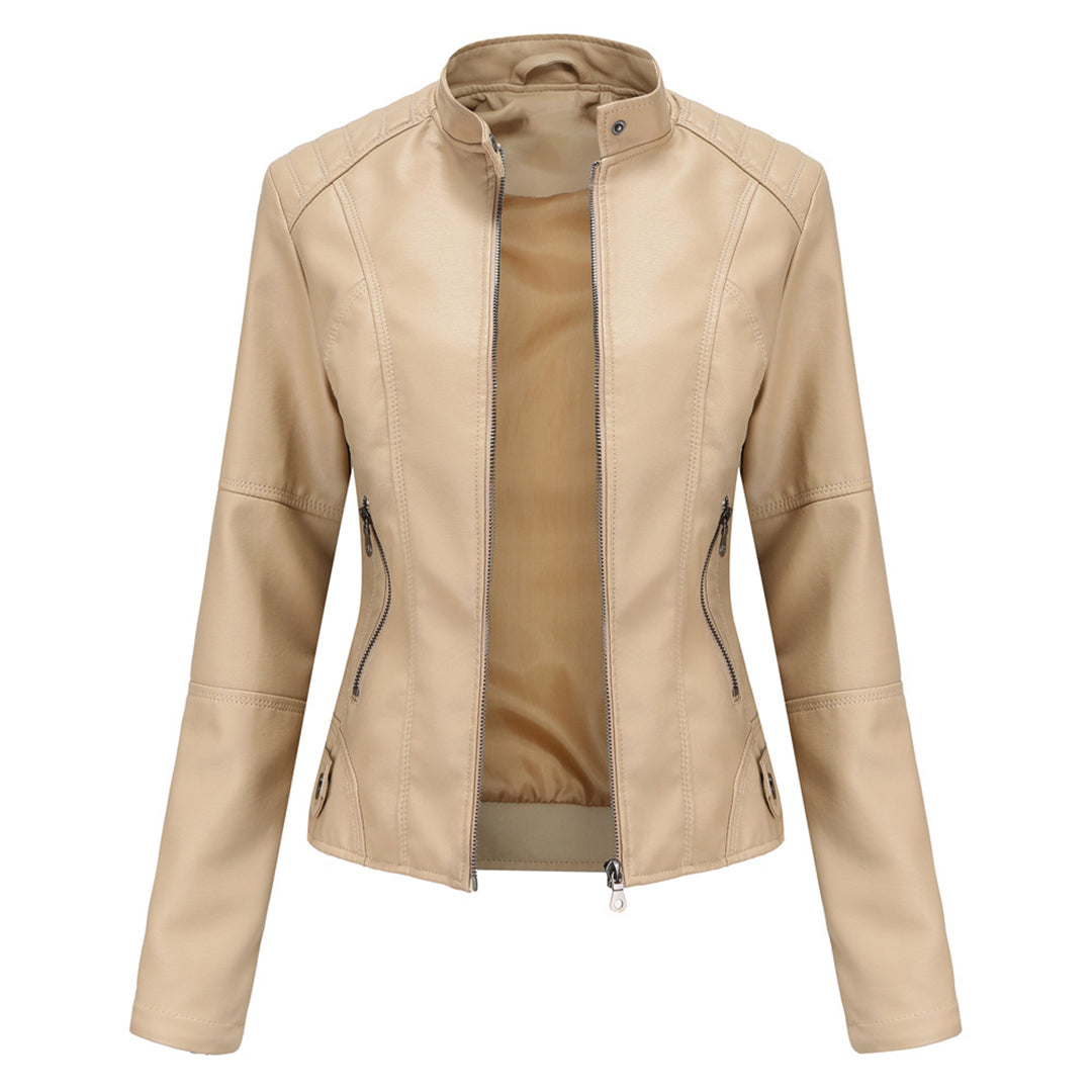 Damen Jacke im Schmalen Moto-Stil - Reißverschluss & Hoher Kragen