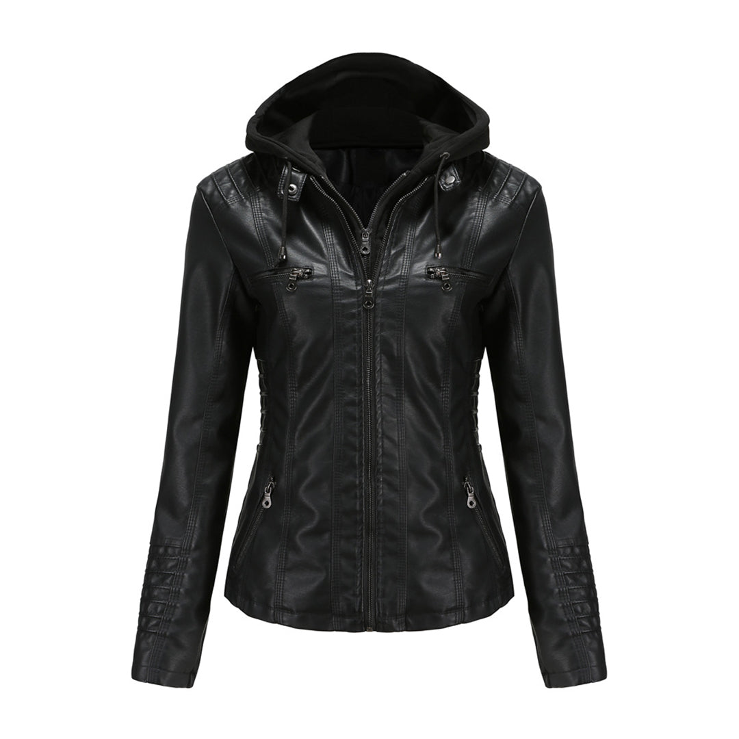 Damen Jacke im Moto-Stil mit Kapuze - Schmal Geschnittene Oberbekleidung