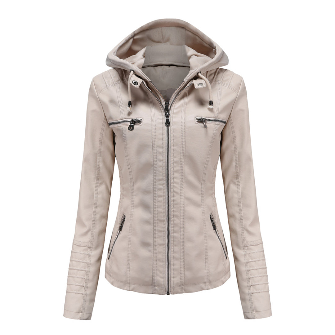 Women's jacket in moto style with hood - slim fit outerwear