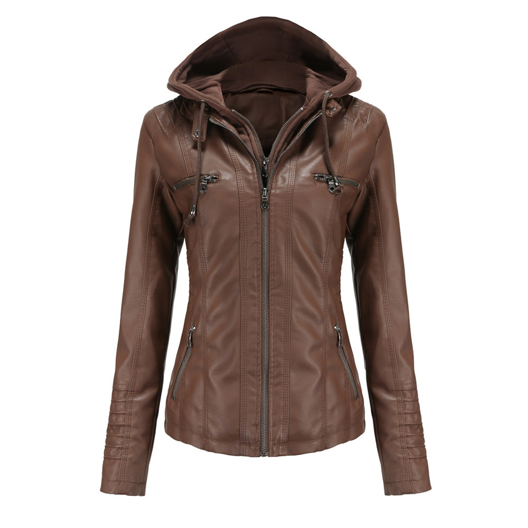 Damen Jacke im Moto-Stil mit Kapuze - Schmal Geschnittene Oberbekleidung