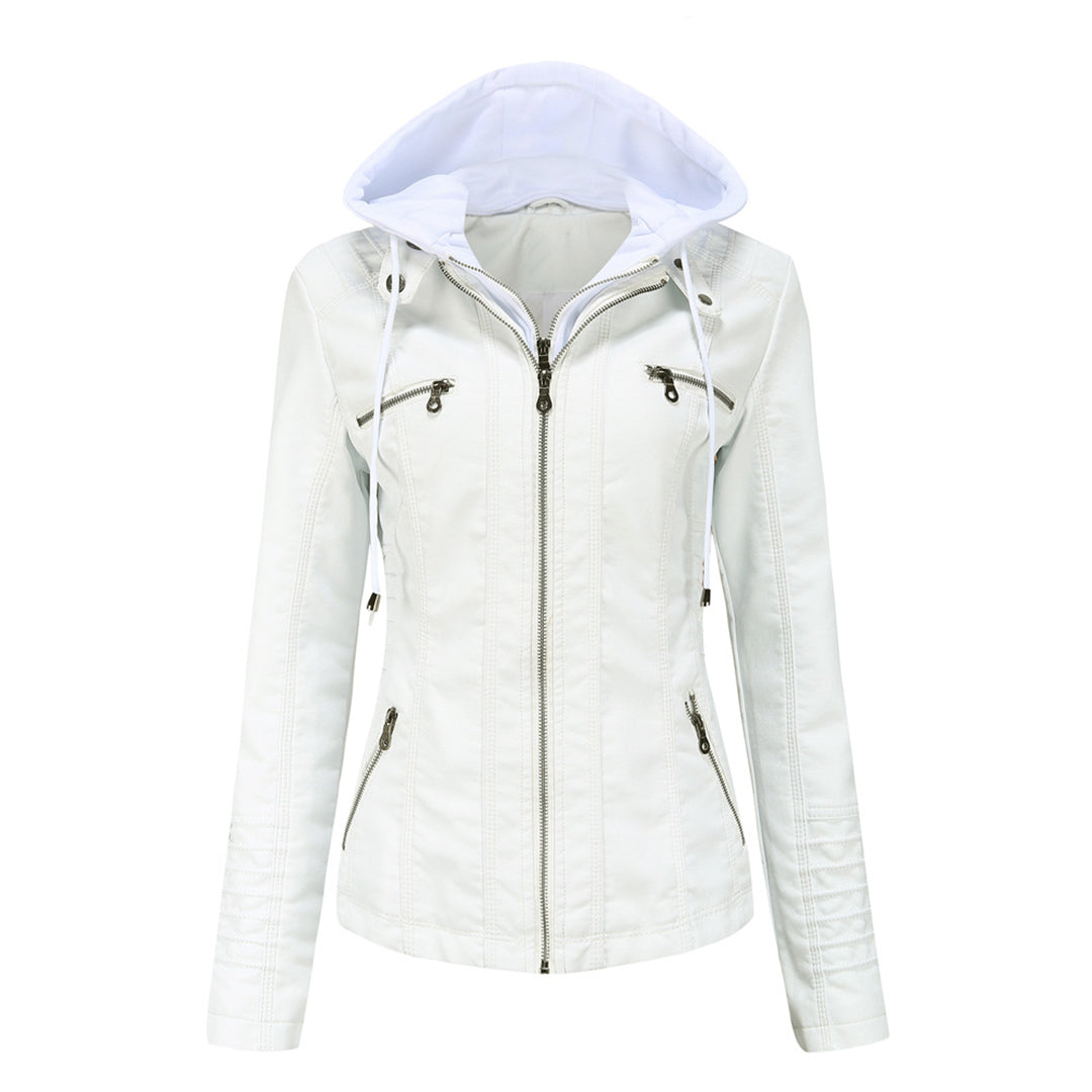 Damen Jacke im Moto-Stil mit Kapuze - Schmal Geschnittene Oberbekleidung