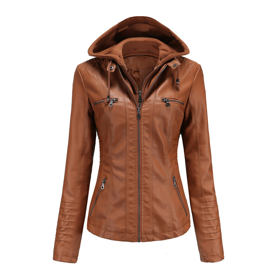 Damen Jacke im Moto-Stil mit Kapuze - Schmal Geschnittene Oberbekleidung