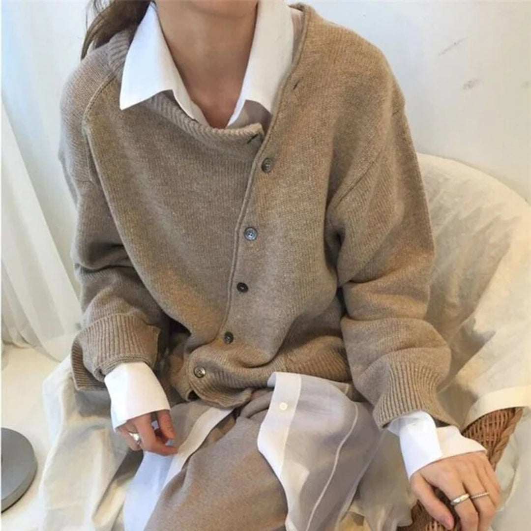 Women's Oversized Cardigan – Asymmetric Button Placket