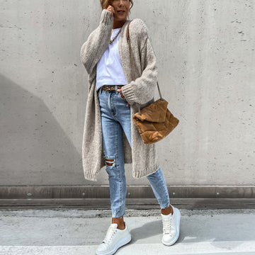 Damen Lange Strickjacke – Stil mit offener Vorderseite