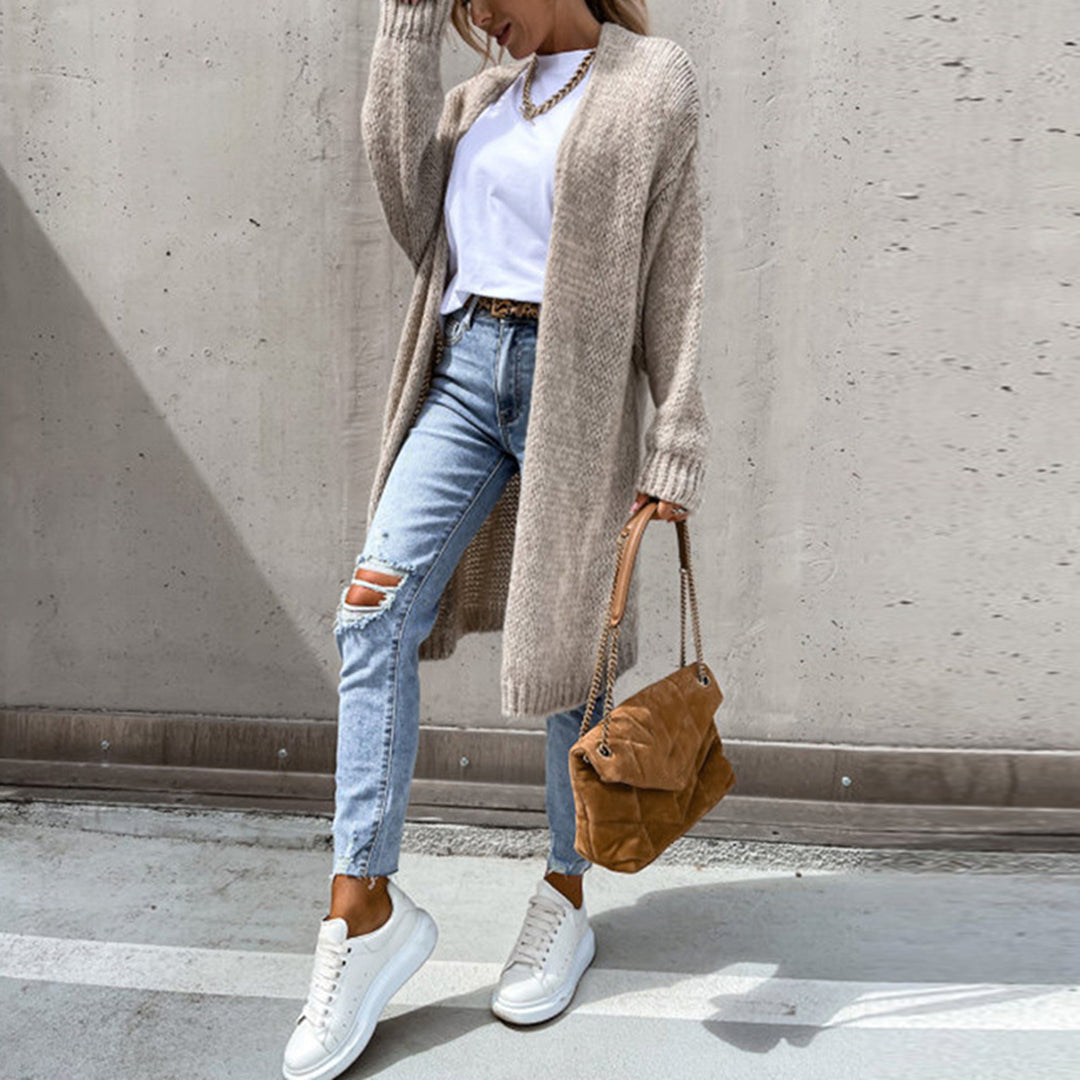 Damen Lange Strickjacke – Stil mit offener Vorderseite