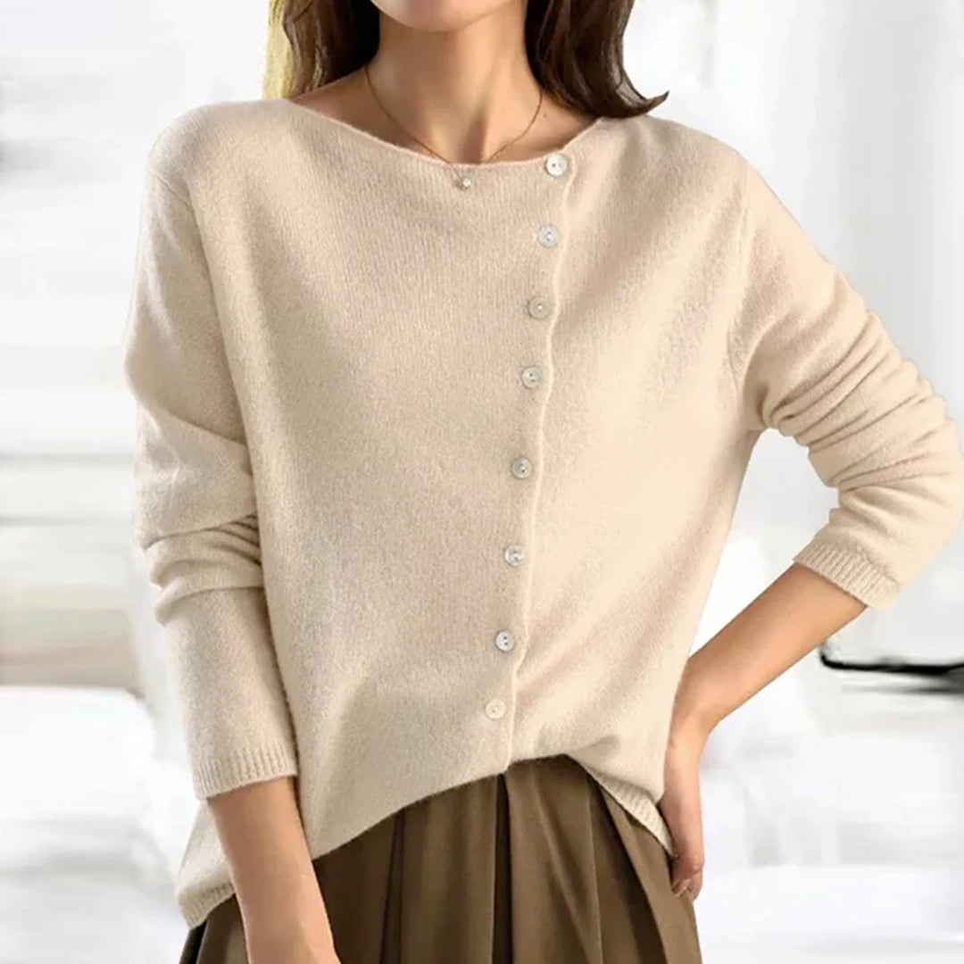 Damen Weiche Strickjacke – Asymmetrischer Knopfstil