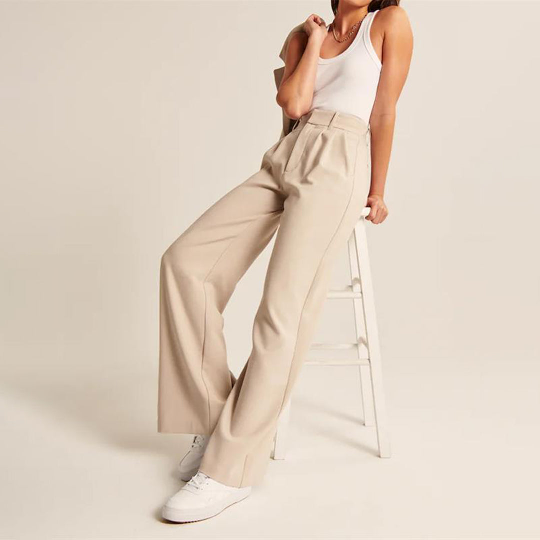 Women's Pleated Work Pants - Wide Leg & High-Waisted