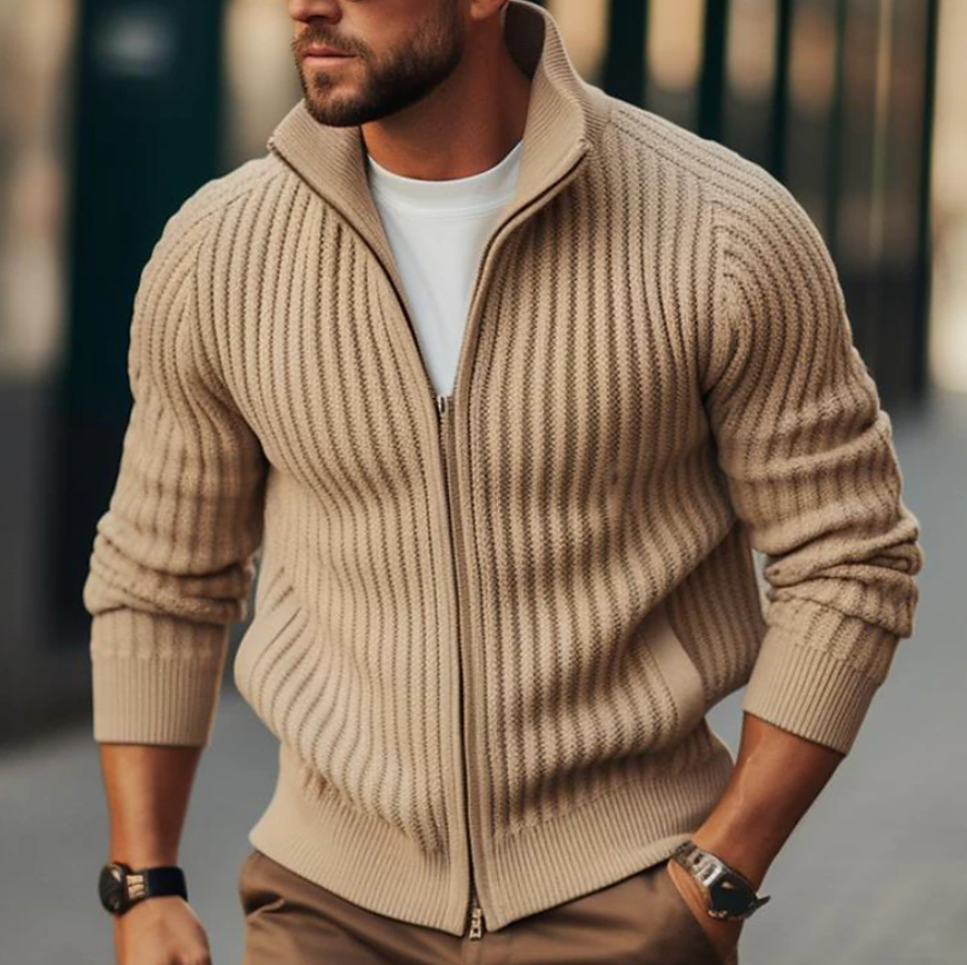 Eleganter Zip-Cardigan mit Hohem Kragen für Herren | Tobias