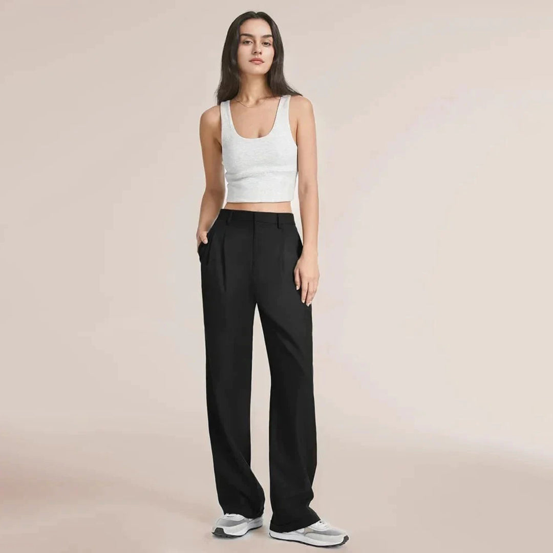 Women's Pleated Work Pants - Wide Leg & High-Waisted
