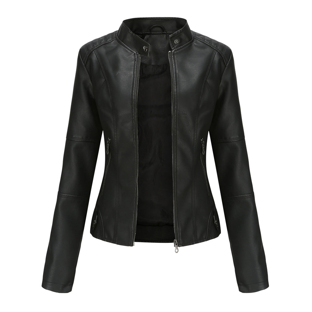 Damen Jacke im Schmalen Moto-Stil - Reißverschluss & Hoher Kragen