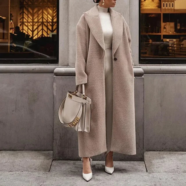 Damen Langer Mantel – Kerb-Reverskragen mit Aufgesetzten Taschen