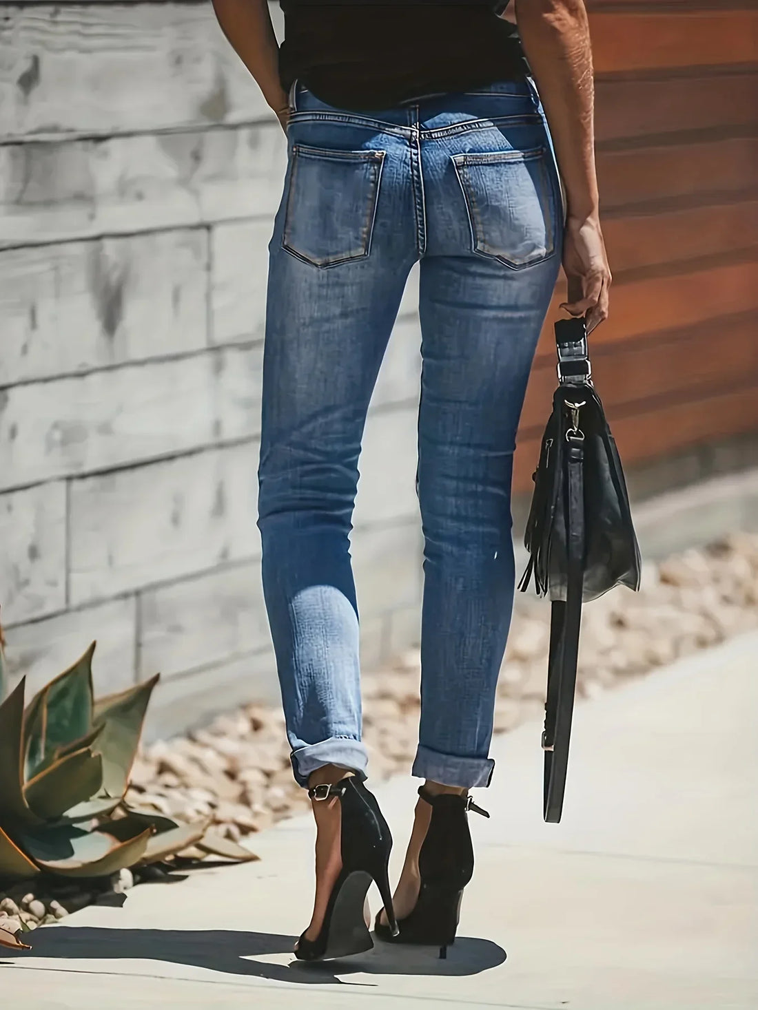 Damen Ripped Button Fly Jeans - Hochtailliert & Schmale Passform