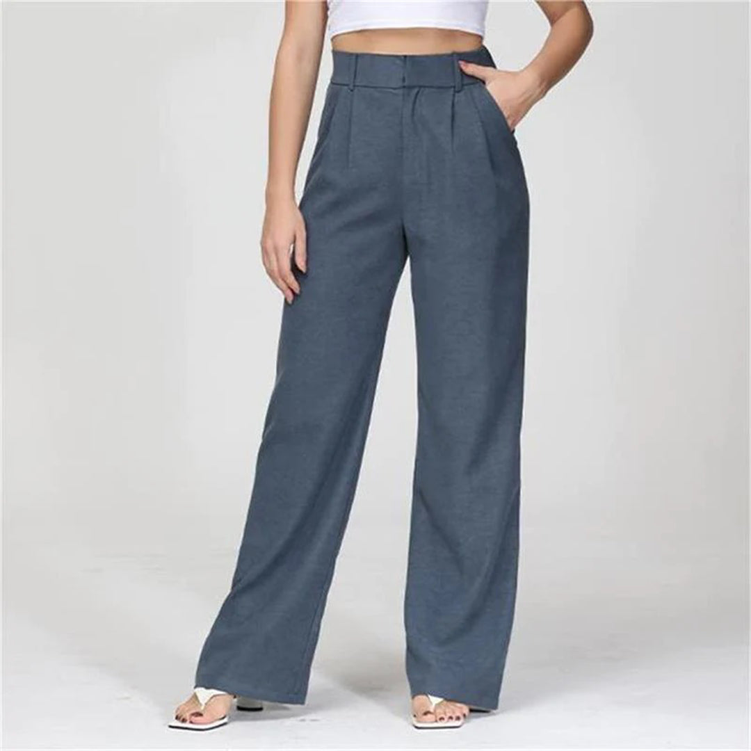Women's Pleated Work Pants - Wide Leg & High-Waisted