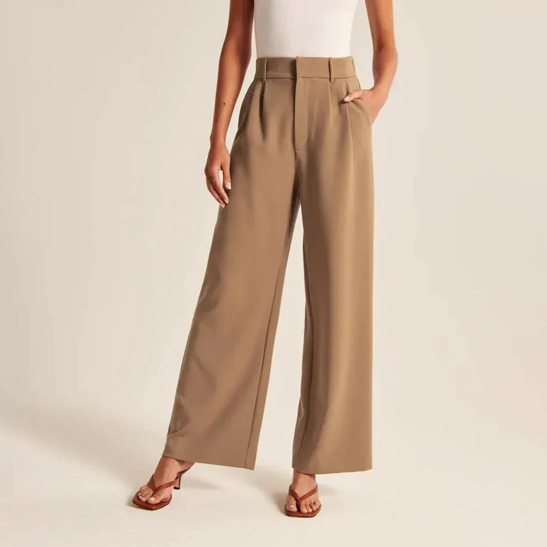 Women's Pleated Work Pants - Wide Leg & High-Waisted