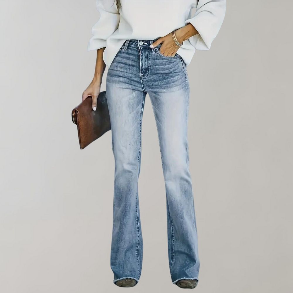 Damen Himmelblaue Schlagjeans - Hoch Tailliert