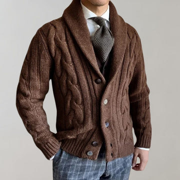 Herren-Zopfmuster-Cardigan - Schalkragen-Stil