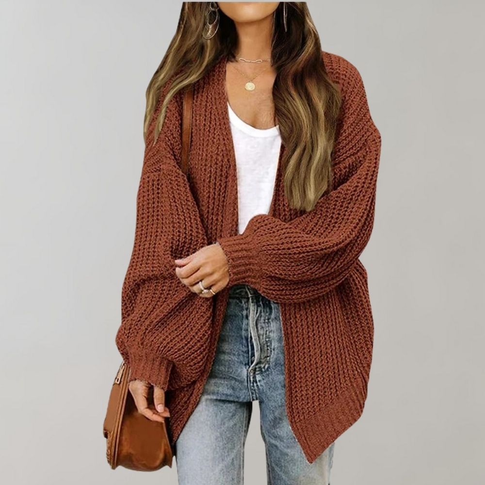 Damen Oversized-Strickjacke – Stil mit offener Vorderseite
