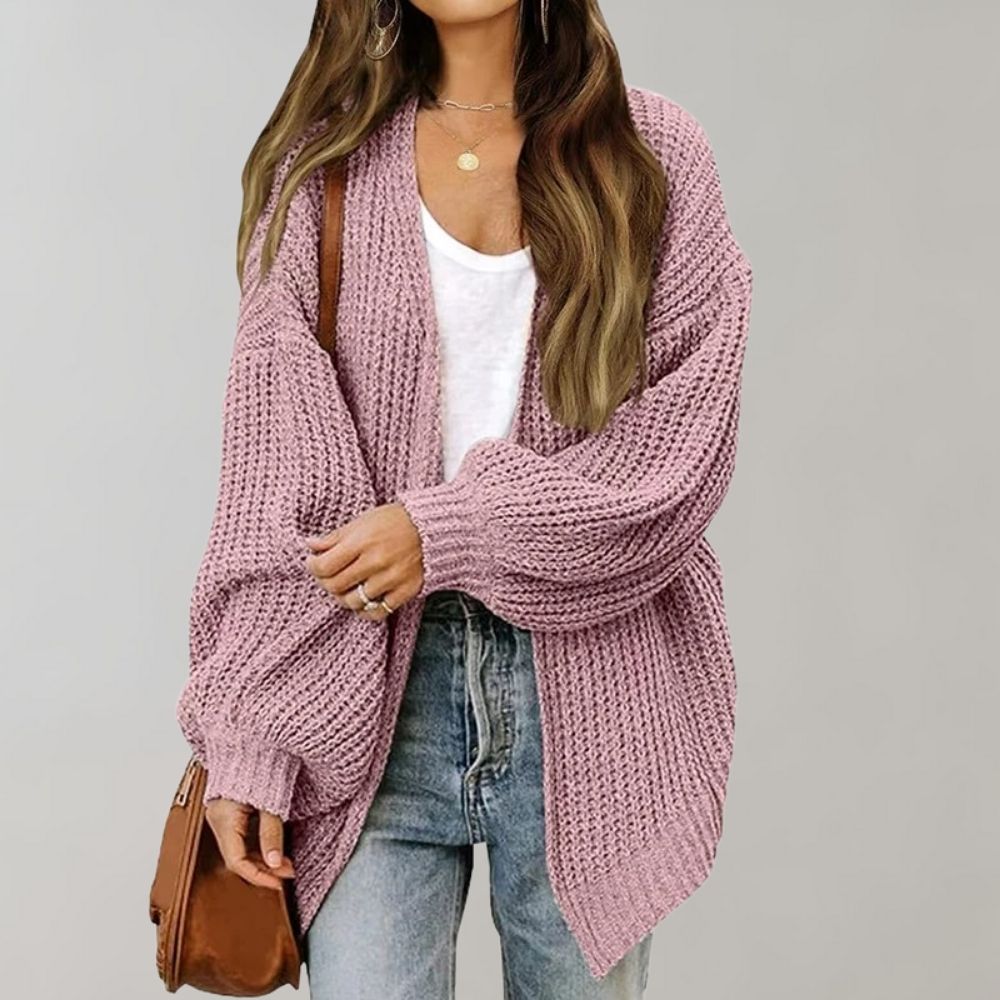 Damen Oversized-Strickjacke – Stil mit offener Vorderseite
