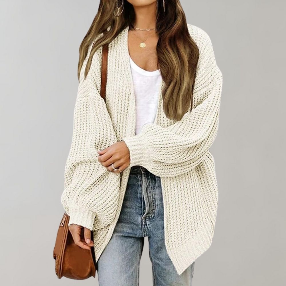 Damen Oversized-Strickjacke – Stil mit offener Vorderseite