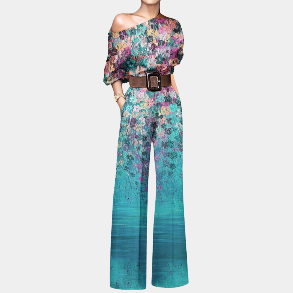 Women's Printed Jumpsuit - Off-Shoulder Design & Wide-Leg