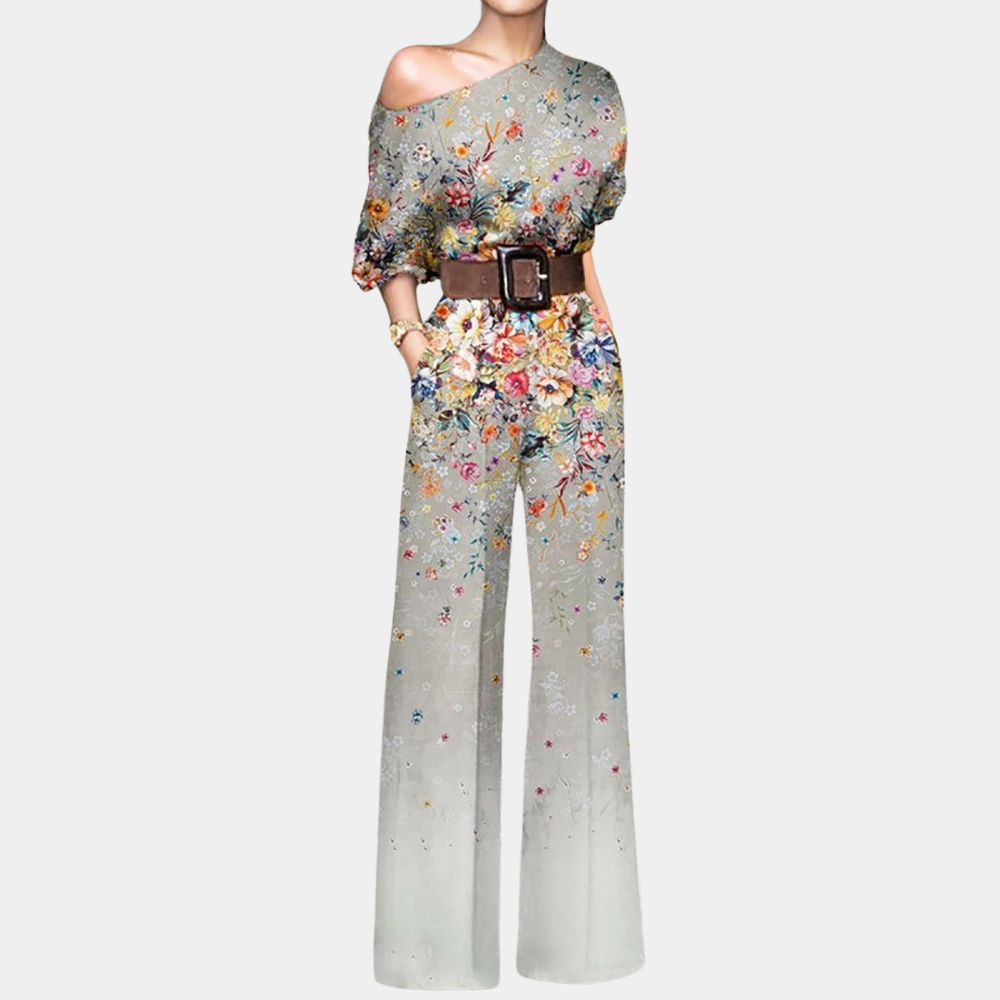 Women's Printed Jumpsuit - Off-Shoulder Design & Wide-Leg