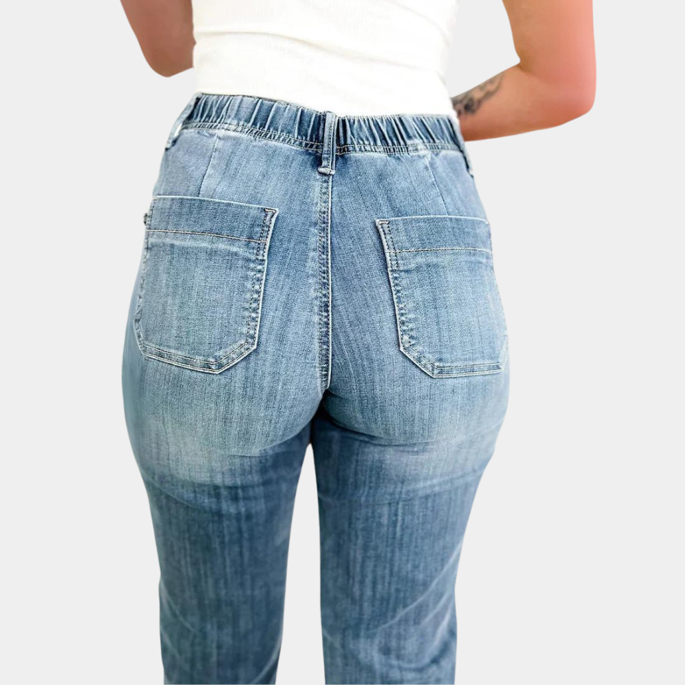 Damen Jeans mit hohem Bund - Kordelzug & aufgesetzte Taschen