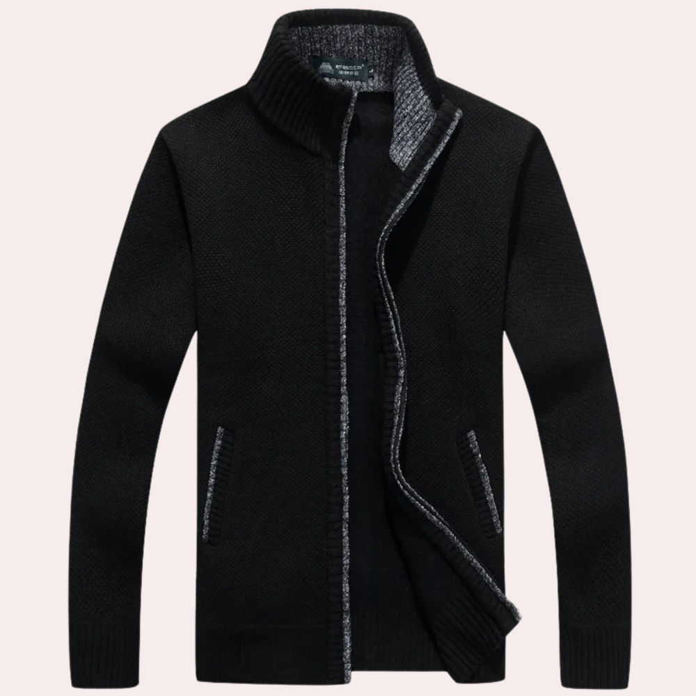 Herren-Strick-Cardigan mit Stehkragen - Gemütliches Futter-Detail