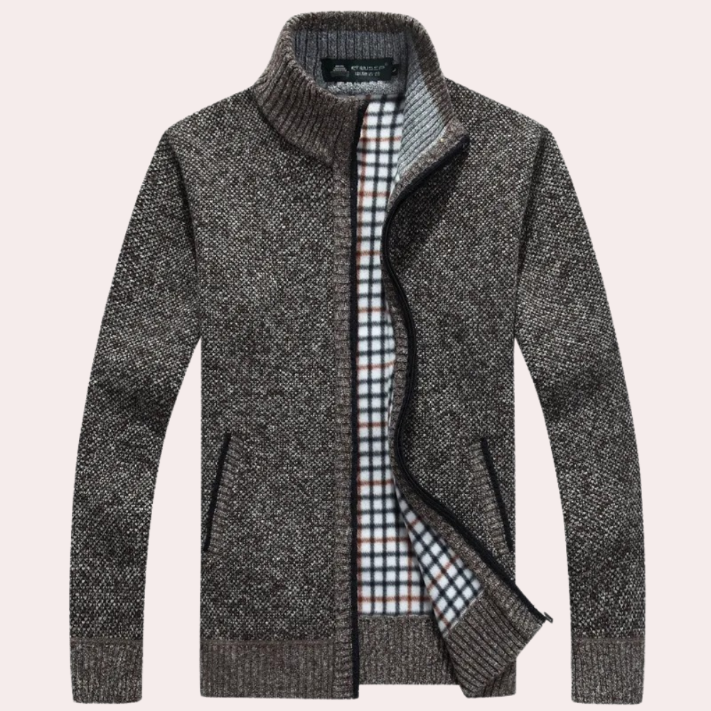 Herren-Strick-Cardigan mit Stehkragen - Gemütliches Futter-Detail