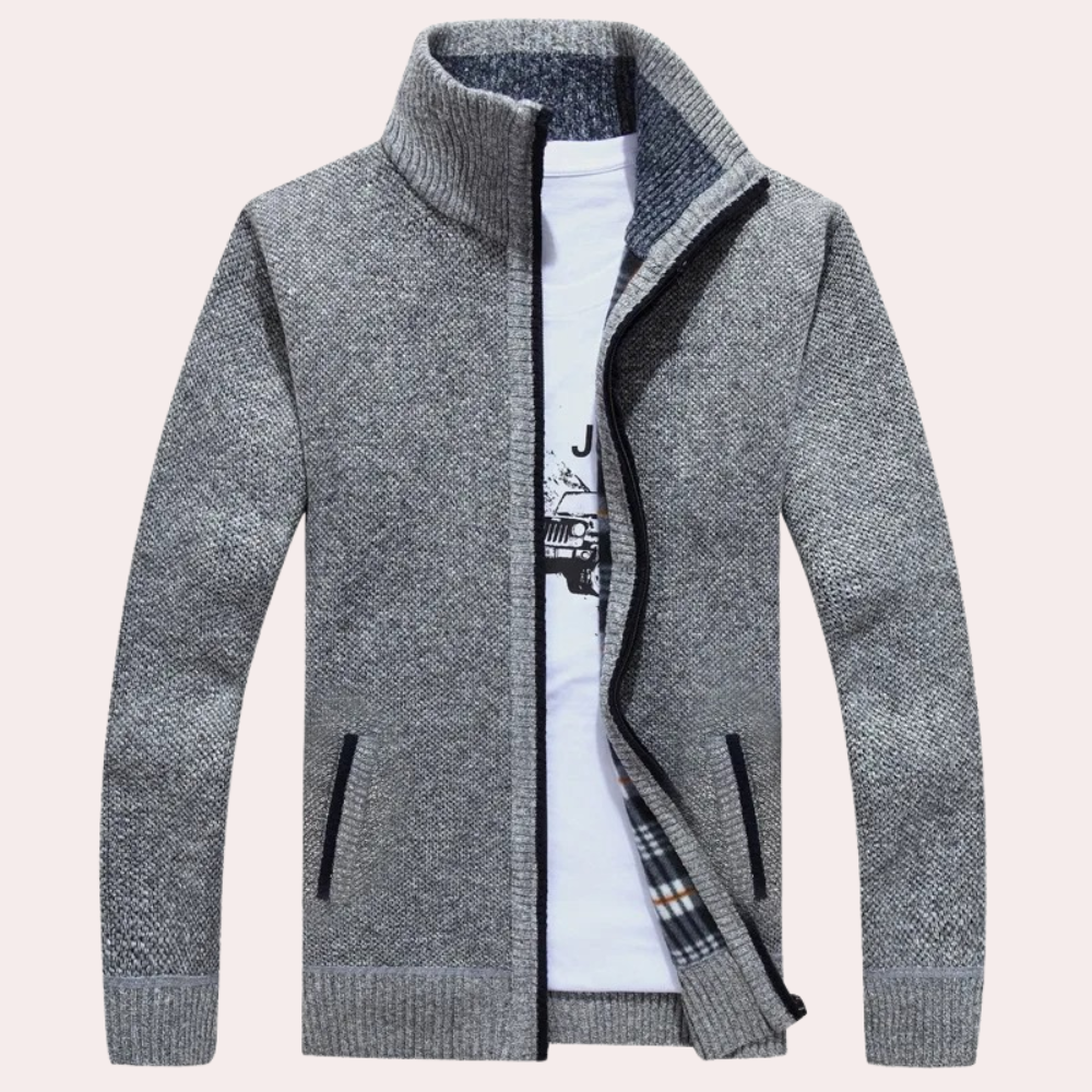 Herren-Strick-Cardigan mit Stehkragen - Gemütliches Futter-Detail