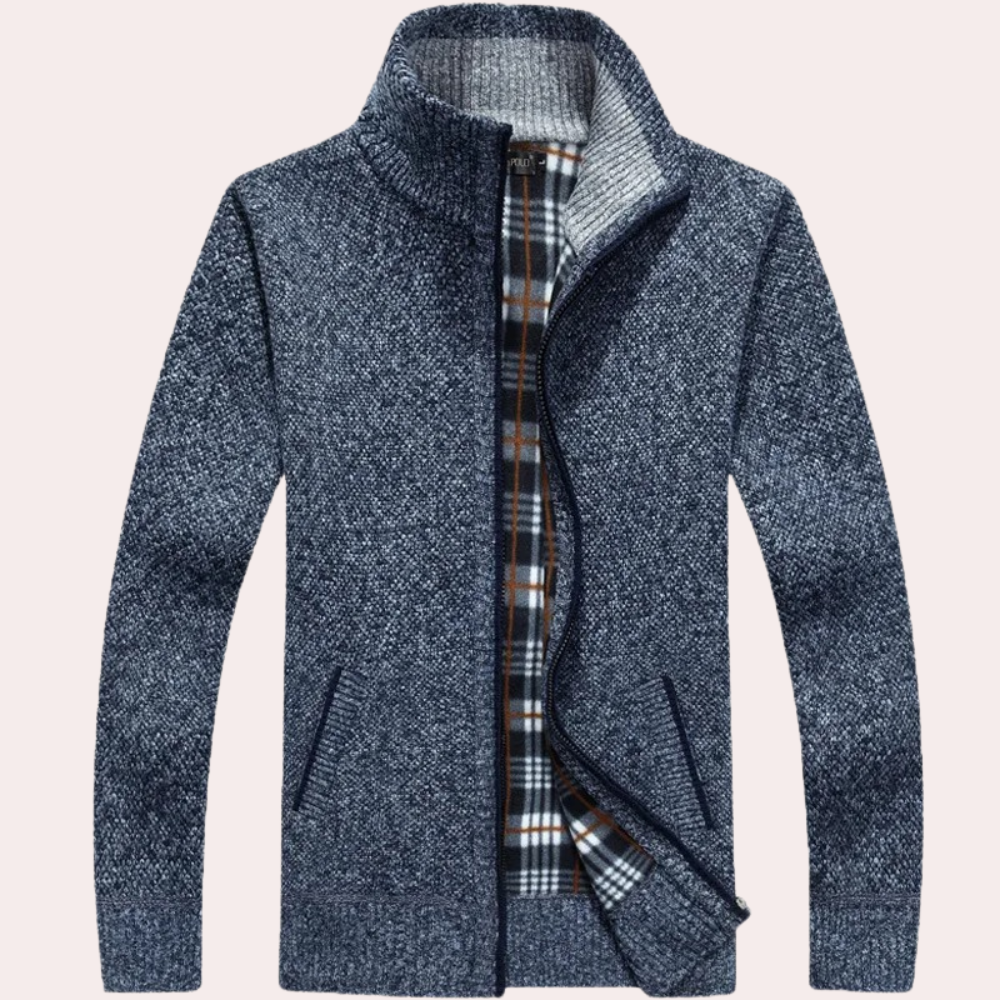 Herren-Strick-Cardigan mit Stehkragen - Gemütliches Futter-Detail