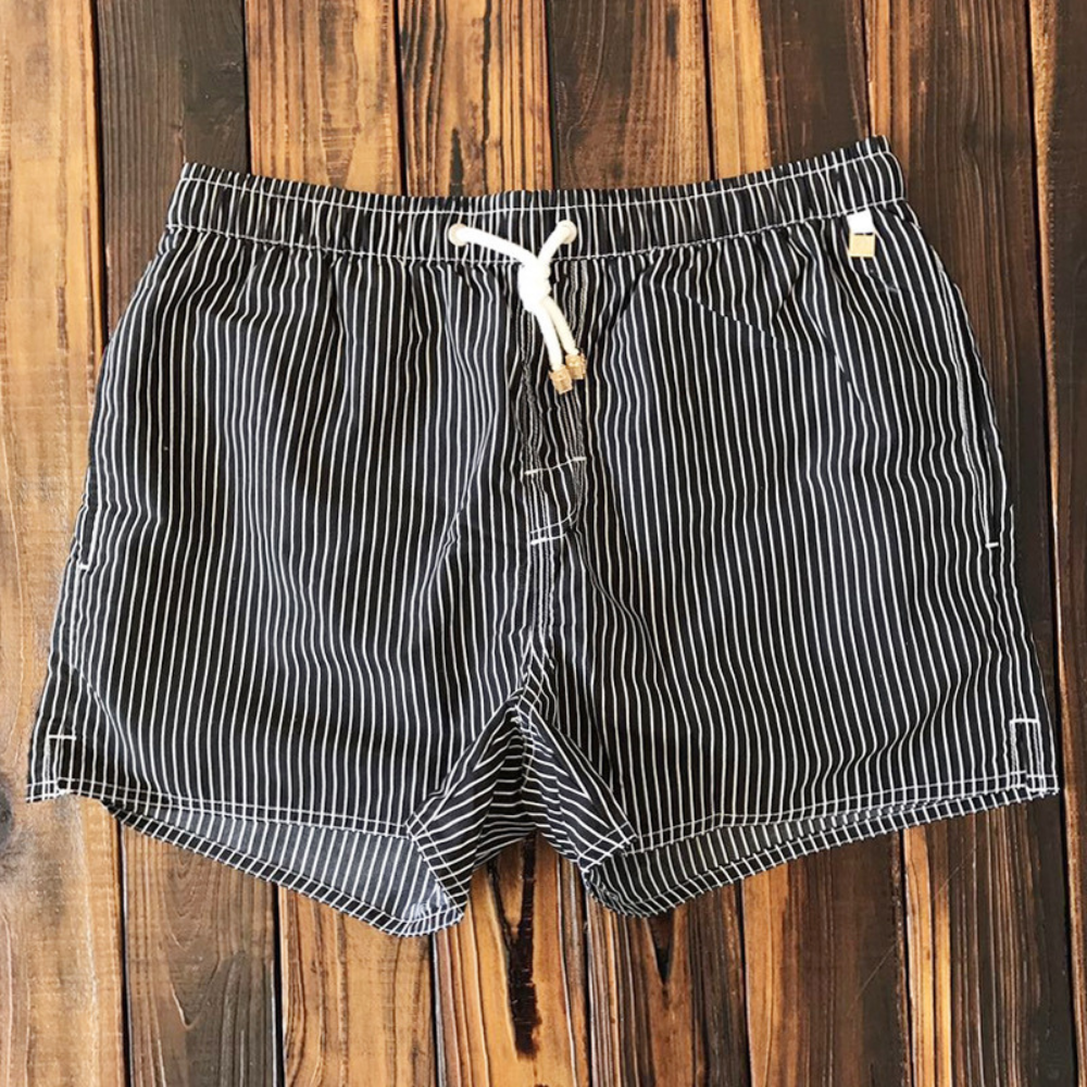 Men's Swim Shorts - Striped Design with Elastic Waistband