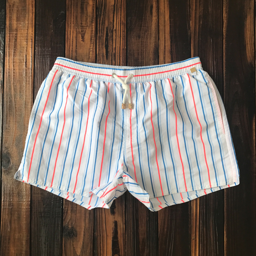 Men's Swim Shorts - Striped Design with Elastic Waistband