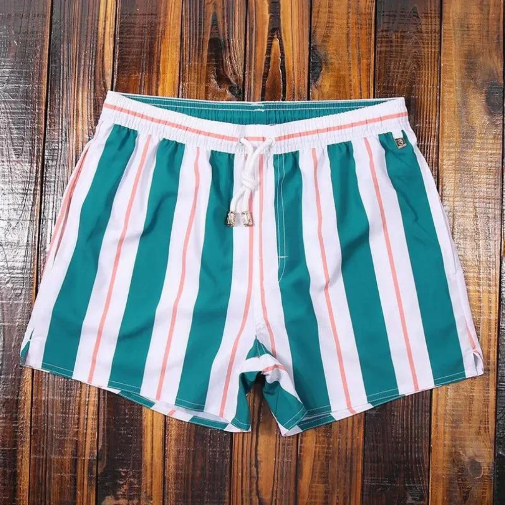 Men's Swim Shorts - Striped Design with Elastic Waistband