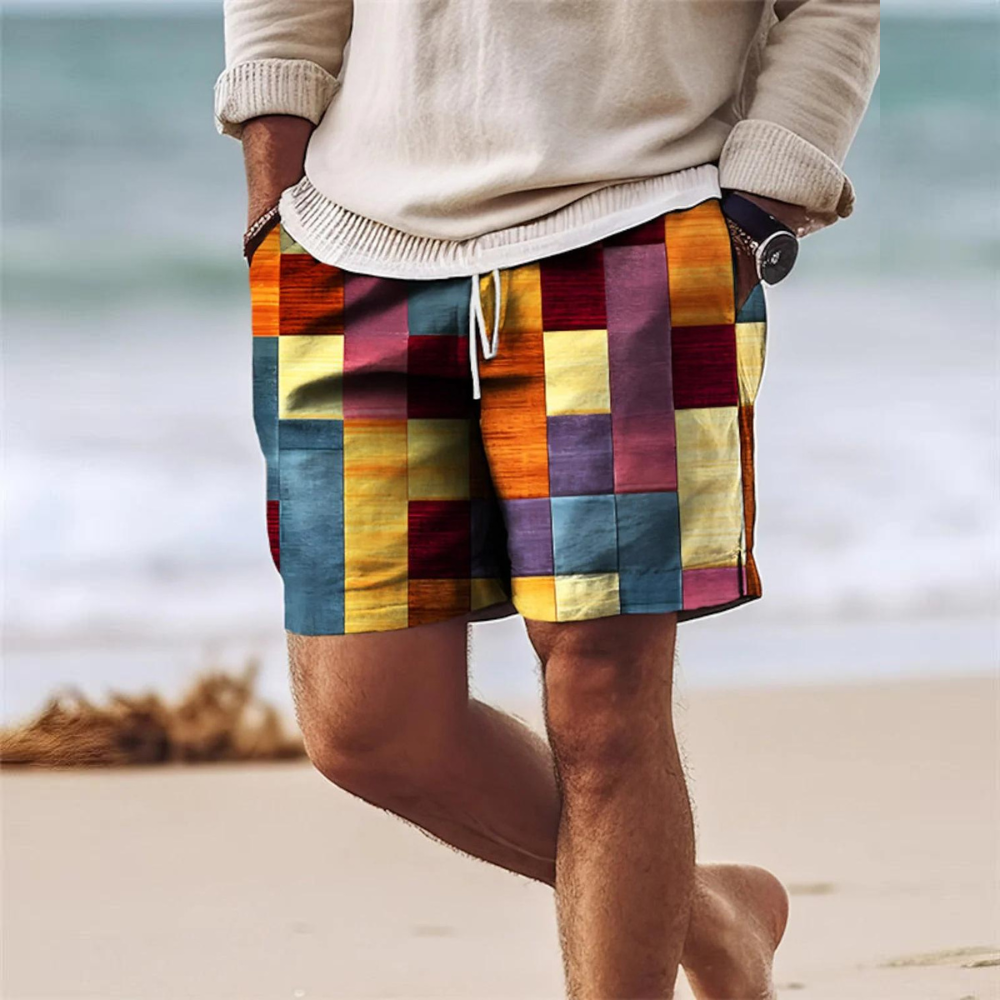 Men's Shorts - Color Block with Elastic Drawstring Waist