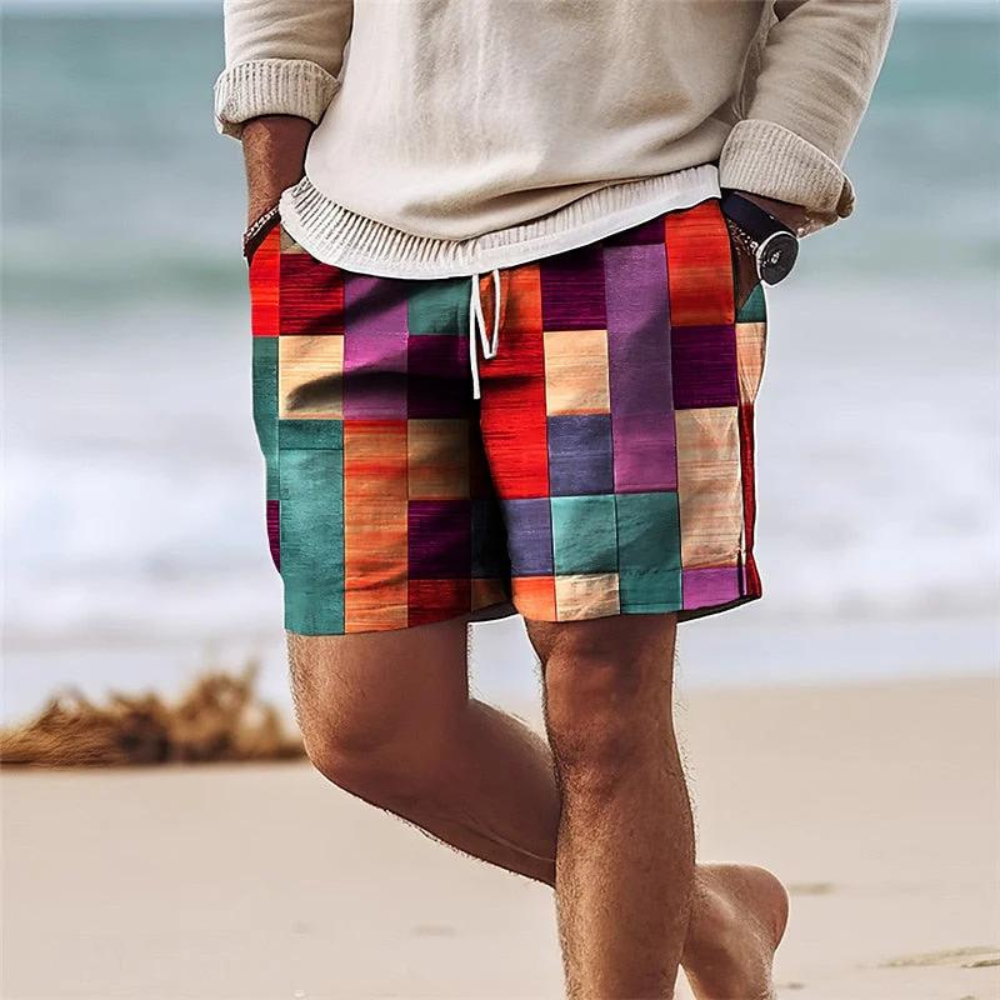 Men's Shorts - Color Block with Elastic Drawstring Waist