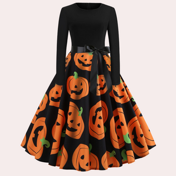 Damen Halloween Kostüm Kleid - Kürbis-Druck Rock mit Schärpe