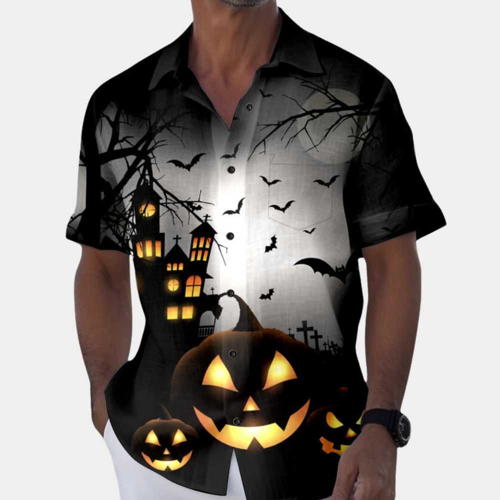 Herrar Lätt Halloween Skjorta - Avslappnad Passform med Skrämmande Tryck