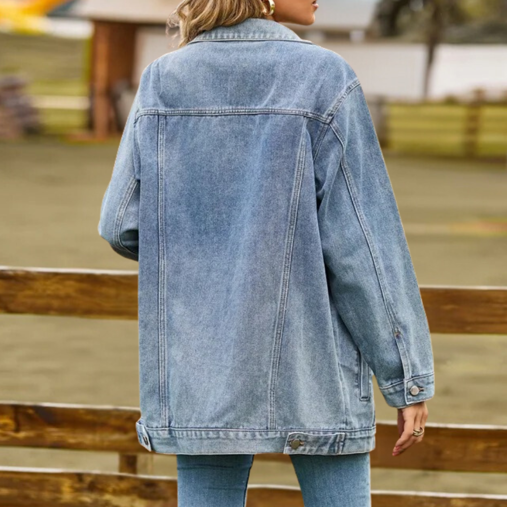 Dam Oversized Jeansjacka - Klassisk Vintage-stil