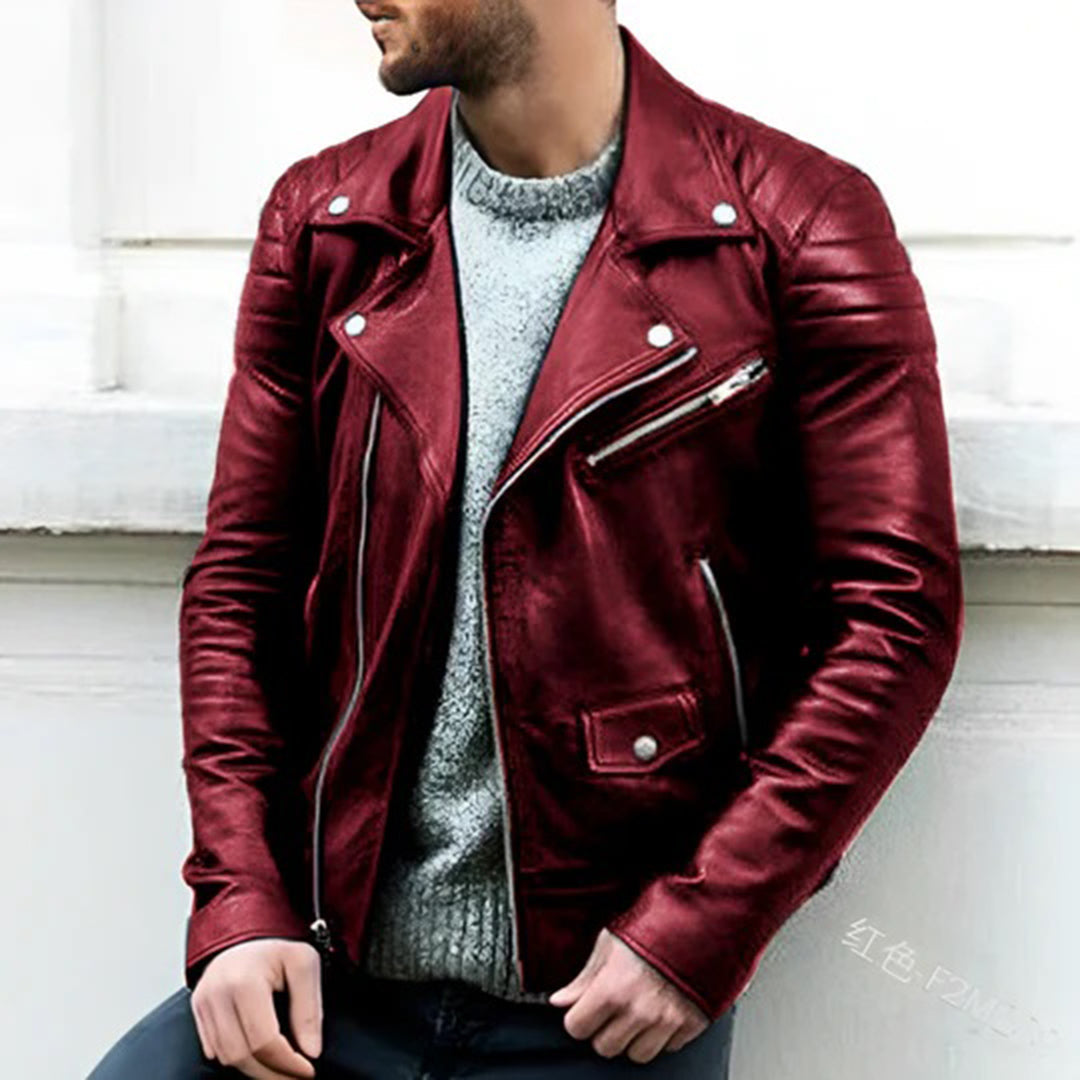 Chaqueta de motorista para hombre con solapa entallada - Cremallera y hombros acolchados